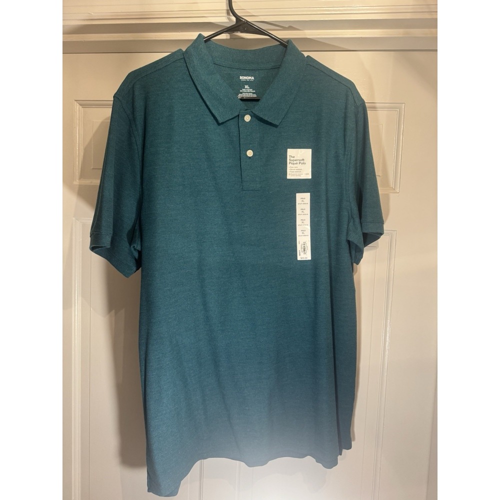 Sonoma Men's Blue sz XL Weekend Polo Shirt Short Sleeve Button Full Cotton Green